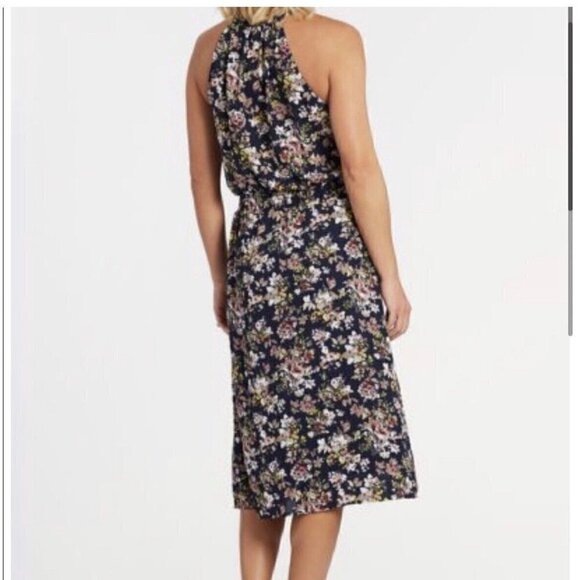 Allison Joy Floral Evereve Corbin Midi Dress S Blue Pink Sleeveless A-line - Picture 2 of 8